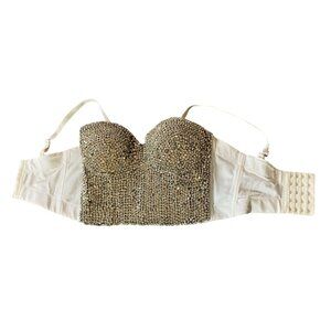 Windsor Crystal Studded Ivory Bustier Top Adjustable Straps & Hook Closure Small